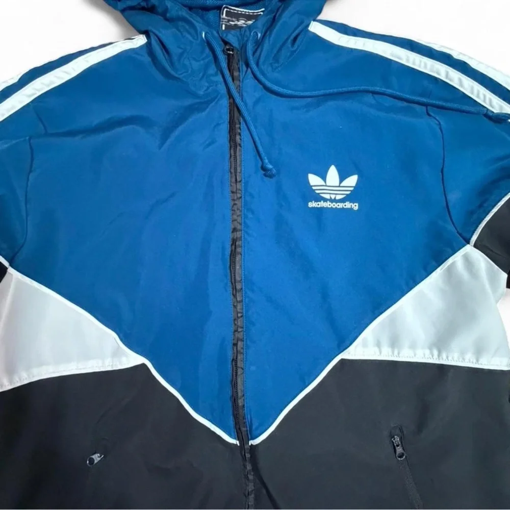 Adidas Originals Blue Colorblock Windbreaker Jacket 3 Stripe Climalite Y2K